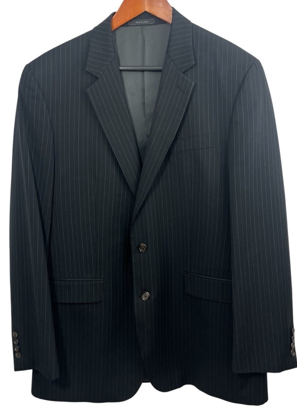 Ralph Lauren Blazer Sport Coat Jacket Mens 42 L Black Pinstripe 100% Wool Preppy